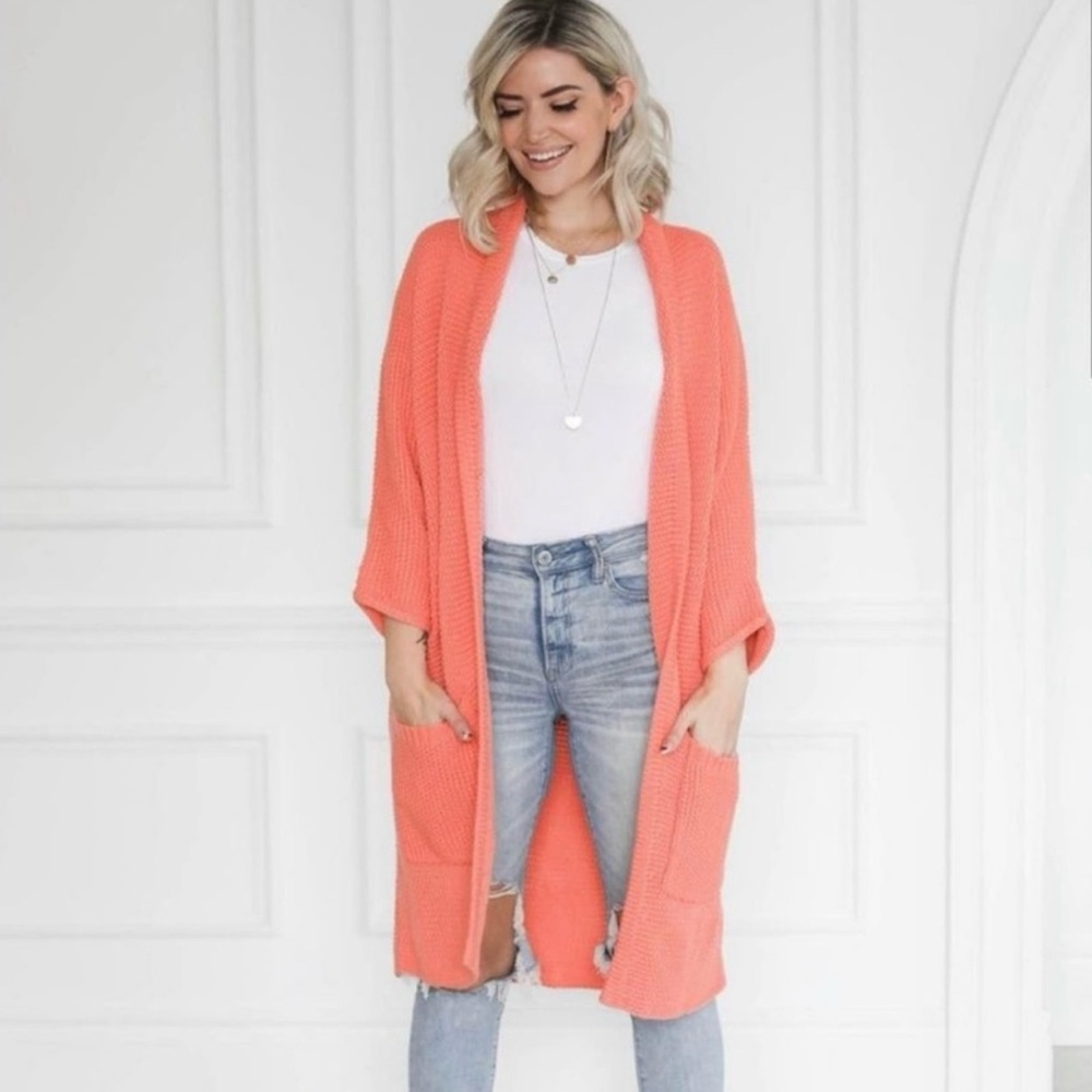 Birdspapaya x The Skinny Collab Coral Open-Front Sweater